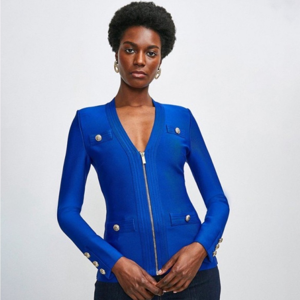 Karen Millen - Cobalt Blue Bandage Military Jacket Top - Size XS